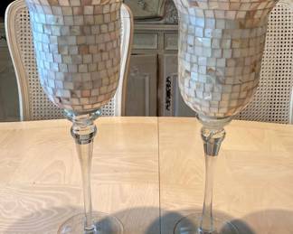  Abalone White Tile Candlestick Holders