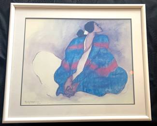 RC Gorman Woman With Blue Blanket Artwork Signed
