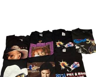 TEWA709 Country Music Tshirt Collection Lot includes: &nbsp;Garth Brooks - L, Alan Jackson- L (1992), Reba McEntire - L (1994), Vince Gill - XL, &nbsp;George Strait - &nbsp;XL, Toby - L and XL (2002)
