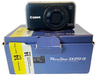 TEWA804 Canon PowerShot Camera Poweshot SX210 IS camera with charger, battery, and cord. Does not include memory card.
