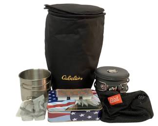 TEWA204 Esbit Solid Fuel Cook Set More Esbit cook set with some Wetfire starting tinder. Also comes with a Cabelas storage pouch.
