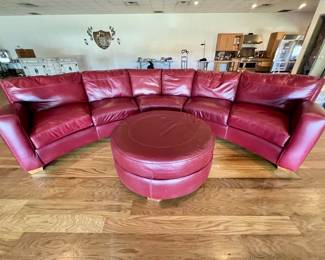 3 pc Red Leather Sectional Sofa w Ottoman