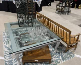 Large Painted Coffee Table w/Oversized Glass Top