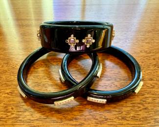 Set of 3 Lee Angel Neiman Marcus black enamel and cubic zirconia bangle bracelets