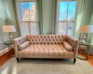 1930's Hollywood Glam style Tufted Sofa with down filled roll pillows