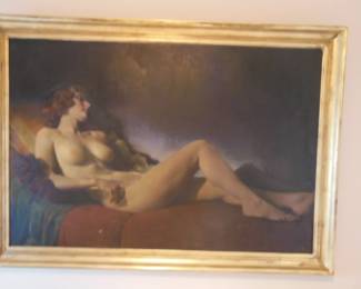 large 20th century  nude oil on Canvas 38" x 55" German by Schult