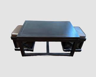 Coffee table with nesting leather top stools