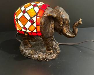 Tiffany style stained glass elephant lamp