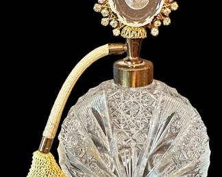 Vintage Cut Glass Cameo Perfume Bottle 
