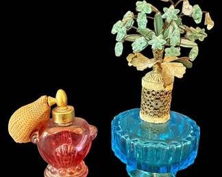 Two Vintage Colored Glass Perfume Bottles 