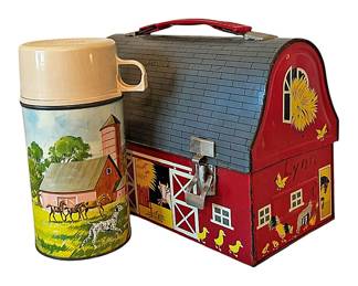 Vintage Red Barn Lunchbox Thermos 