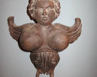 Antique Carved Wood Cherub Corbel