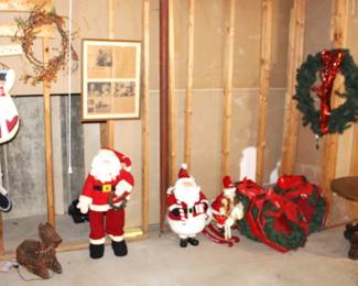 Christmas items and wreaths.