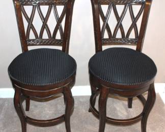 Pair black bar stools.