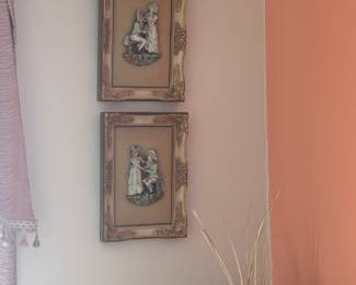 Framed porcelain figurines
