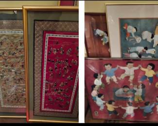 Pair of Embroidered Silk Asian Art in Gilt Frames,
Set of 3 Mai-Thu Framed Art Prints