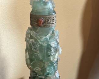 Antique Carved Jade Quartz Lamp