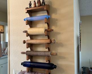 Vintage Antique Rolling Pins with Rack