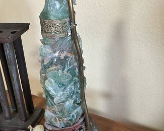 Antique Carved Jade Quartz Lamp