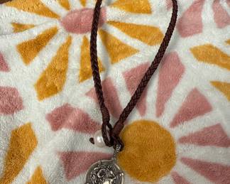 Wendy Mignot Alexander The Great and Athena Spinner Jean Noel Silver Coin Replica with Tahitian Pearl and Leather Necklace