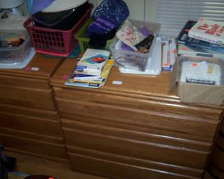 TWO OF THE SMALL OAK CHESTS & OFFICE MISC.