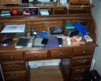 SAUDER-TYPE ROLL-TOP DESK & MISC.