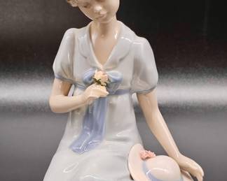 Porcelain Nadal Figurine Seated Lady in Blue Dress