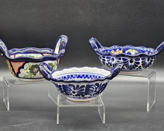 (3) Talavera Pottery Handled Bowls from Mexico