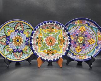(3) Signed Talavera Pottery Plates from Mexico