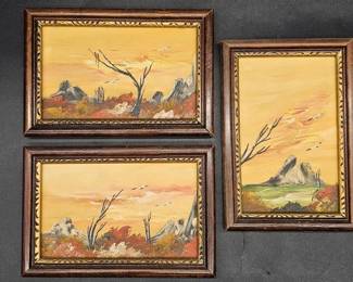 Trio of Framed Asian Landscape Triptych