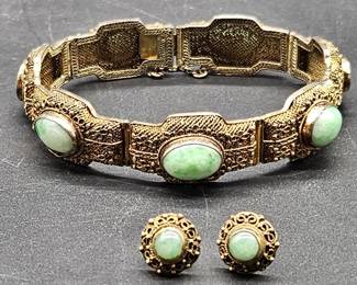 925 Silver Jadeite Bracelet & Earrings. Bracelet