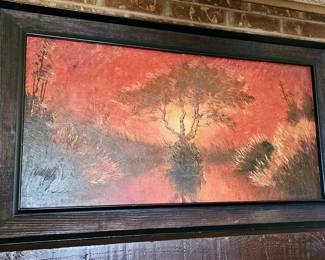Mid Century Sunset Landscape Framed Artwork