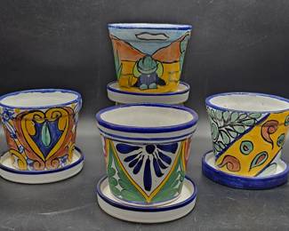 (4) MexicanTalavera Pottery Flower Pots