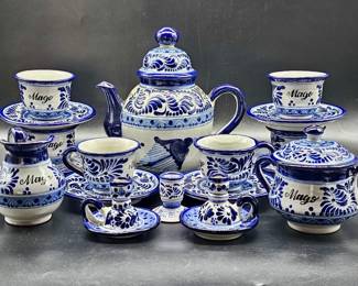 (18) Blue & White Mexcixan Pottery Tea Set