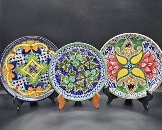 (3) Signed Talavera Pottery Plates from Mexico