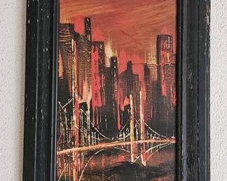 Mid Century NYC Skyline at Sunset Framed Artwork