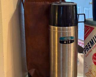 Vintage thermos with leather carry case 