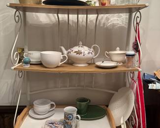 Microwave stand, tea pot, cups