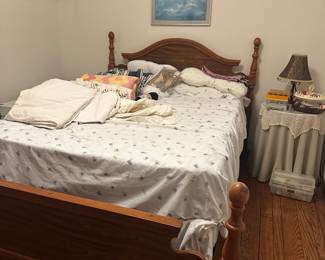 Queen Bed Frame, mattress, sheets and blankets