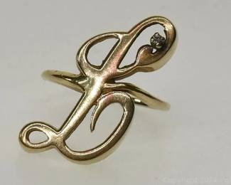 14kt Yellow Gold L Initial Diamond Ring 3pt6 Grams