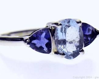 14kt White Gold Aquamarine and Tanzanite Ring Size 7 Approx 2pt8 Grams