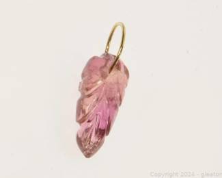 14kt Yellow Gold Pink Tourmaline Carved Leaf Pendant