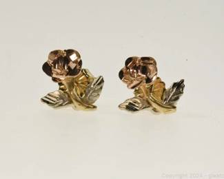 14kt Tri Colored Rose Stud Earrings 1pt8 Grams