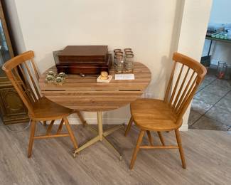 small table folds down & 2 chairs