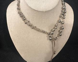 Sterling Silver & Gray Cultured Pearl Woven Necklace