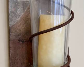 (2) Candle Wall Sconces with Natural Stone Backing