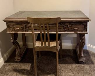 Shabby Chic Desk with Hammered Metal Top & Chair