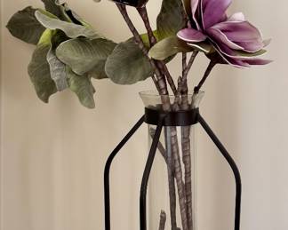 Metal Floor Vase with Faux Flowers