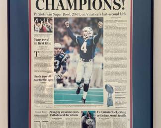 Framed The Boston Globe Front Page - "Champions!"