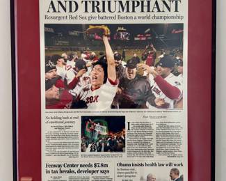 Framed Boston Globe Front Page - "Tested And Triumphant"